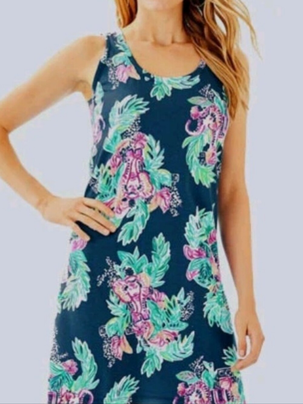 Lilly Pulitzer L Raylee Navy Floral Sleeveless Summer Dress